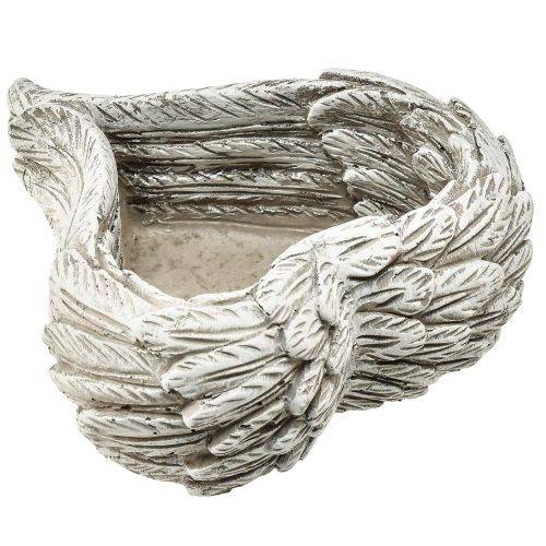 Pflanzherz Federn Steinguss Herz Grau Weiß 13×12×6cm 2St | Floristik24.de
