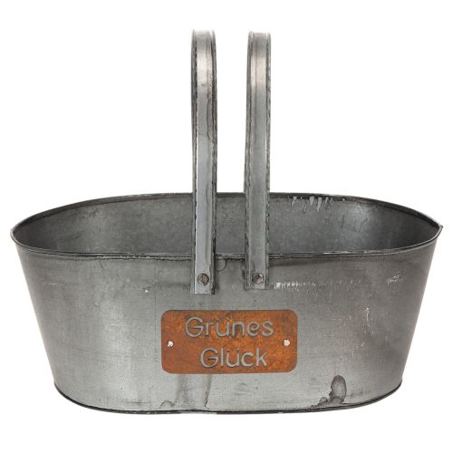 Pflanzkorb “Grünes Glück”, Metalldeko zum Bepflanzen, Gartendeko Silbern, Edelrost L40cm H15cm | Floristik24.de