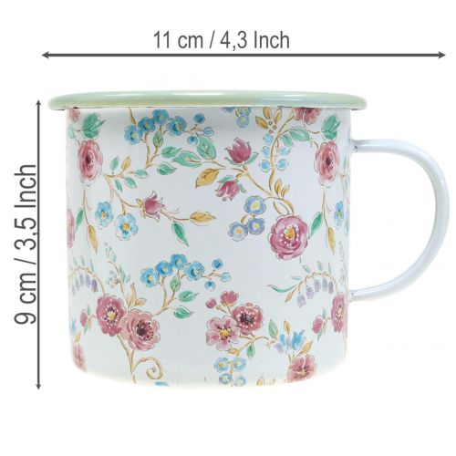 Pflanztasse Rosen Emaille Deko Tasse mit Henkel Weiß Ø9,5cm | Floristik24.de