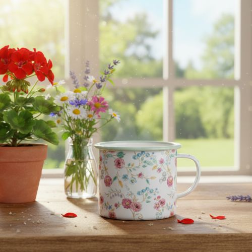 Pflanztasse Rosen Emaille Deko Tasse mit Henkel Weiß Ø9,5cm | Floristik24.de