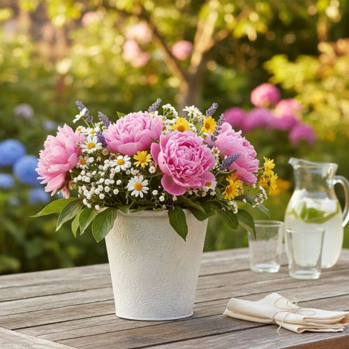 Pflanztopf mit Ornamenten, Übertopf, Metallgefäß Weiß Ø15,5cm H14,5cm | Floristik24.de