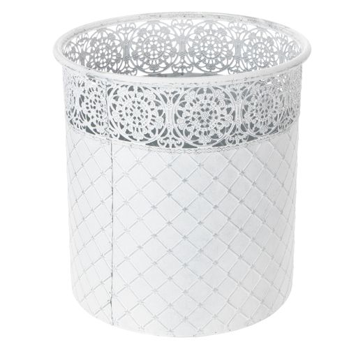 Pflanztopf mit Spitzenmuster, Gefäß aus Metall, Dekoeimer Weiß, Silbern Shabby Chic H28/25,5/23,5cm Ø29,5/25,5/20cm 3er-Set | Floristik24.de
