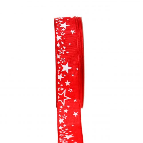 Floristik24 Weihnachtsband Sternmuster rot 25mm 25m