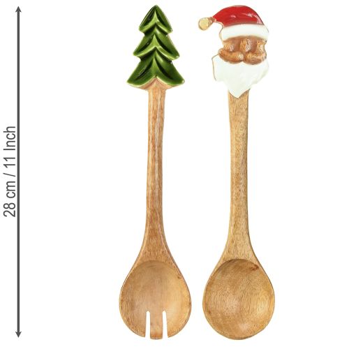 Floristik24 Salatbesteck Holz Besteck für Weihnachten 28cm 2er-Set