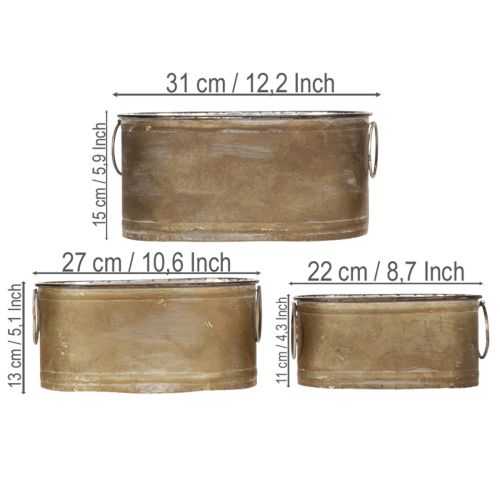 Set Übertopf Metall Wanne Vintage Retro L22,5cm/27cm/31cm | Floristik24.de