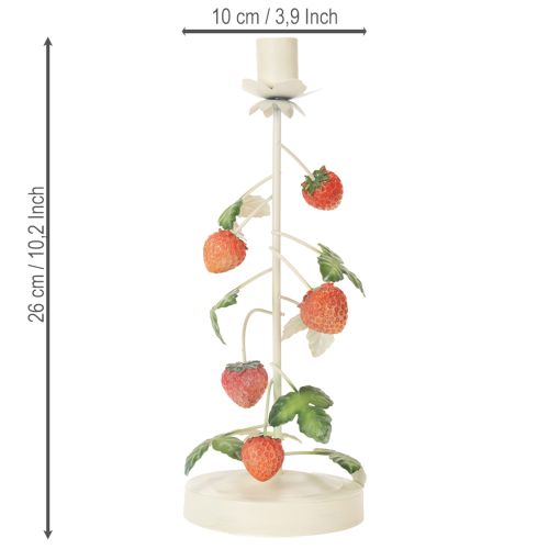 Artikel Stabkerzenhalter Metall Erdbeer Deko Creme Rund H26cm