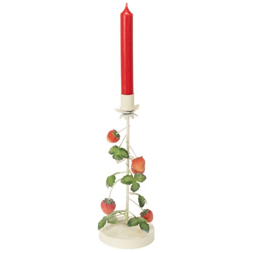 Artikel Stabkerzenhalter Metall Erdbeer Deko Creme Rund H26cm