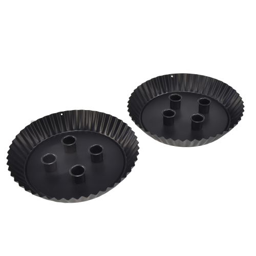 Artikel Stabkerzenhalter aus Metall in Kuchenform – Schwarz, Ø 24 cm – Elegante Tischdeko für 4 Kerzen – 2St