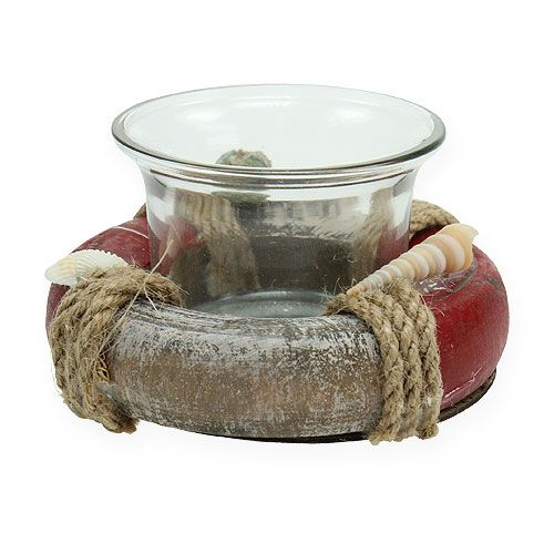 Teelichthalter Rettungsring Weiß, Rot Ø8,5cm