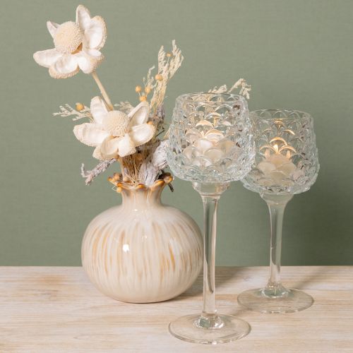 Artikel Teelichthalter Glas Zapfen mit Fuß H19,5/22,5cm Set à 2St