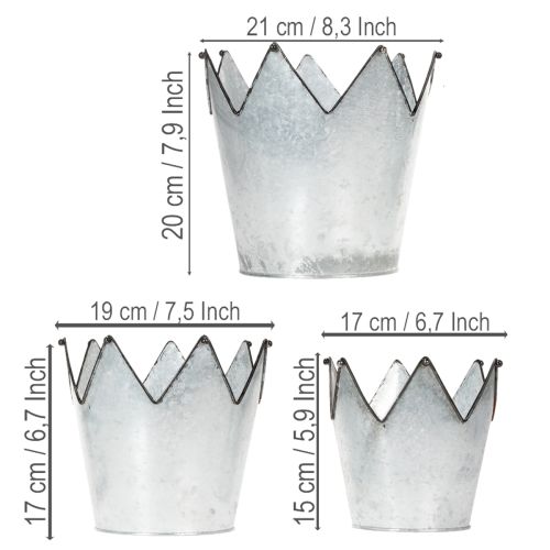 Übertopf Krone Metall Deko Zink Ø21,5/19,5/17cm 3er-Set | Floristik24.de