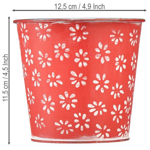 Übertopf Rot Weiß Blumentopf geblümt Metall Ø12,5cm H11,5cm | Floristik24.de