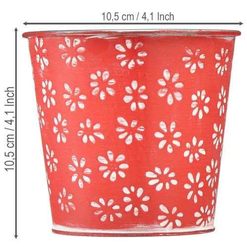 Übertopf Rot Weiß Mini-Blumentopf geblümt Metall Ø10,5cm H10,5cm | Floristik24.de