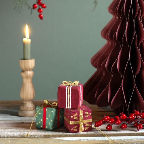 Artikel Weihnachtsdeko Pappmaschee Geschenk Anhänger 6cm 3St