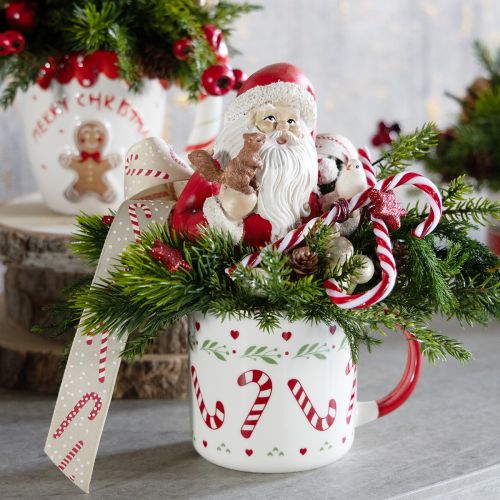 Floristik24 Weihnachtstasse Tasse Keramik Rot Grün Creme H9cm 2St