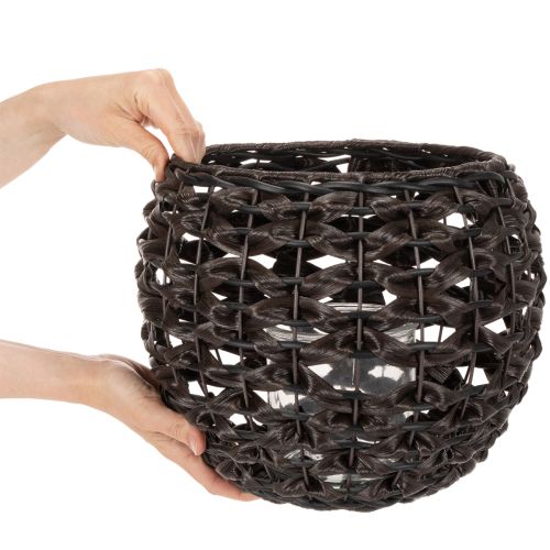 Windlicht geflochten Schwarz, Braun Sommerdeko Ø31cm H25cm | Floristik24.de