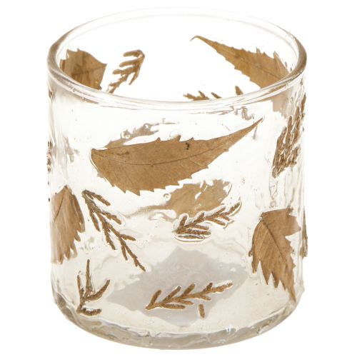 Floristik24 Windlicht Glas mit goldenen Blättern Ø7,5cm H8,5cm 2St