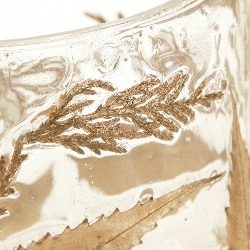 Floristik24 Windlicht Glas mit goldenen Blättern Ø7,5cm H8,5cm 2St