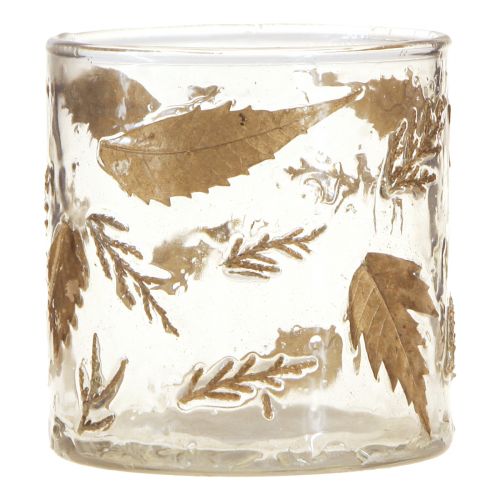 Floristik24 Windlicht Glas mit goldenen Blättern Ø7,5cm H8,5cm 2St