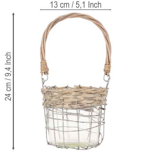 Windlicht Hängedeko Metall Glas Weide Ø13cm H12cm 2St | Floristik24.de