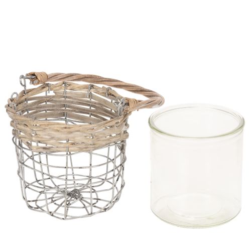 Windlicht Hängedeko Metall Glas Weide Ø13cm H12cm 2St | Floristik24.de