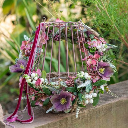 Artikel Windlicht mit Henkel und Kerzenglas Rosa Natur Ø18cm H22cm