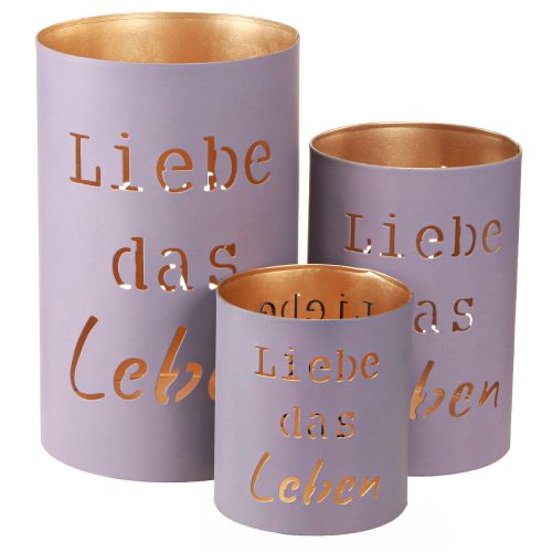 Floristik24 Windlicht „Liebe das Leben“ Violett Pastell Ø13/10,5/9cm Set 3St