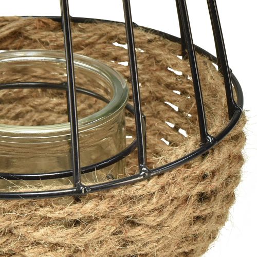 Artikel Windlicht mit Henkel und Glas Schwarz Natur Ø18cm H22cm