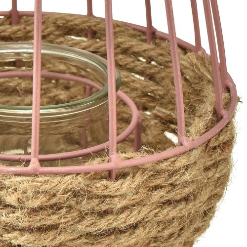 Artikel Windlicht mit Henkel und Kerzenglas Rosa Natur Ø18cm H22cm