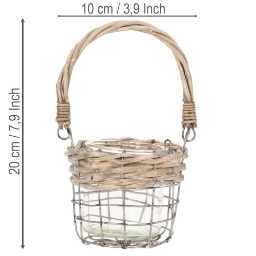 Windlicht Teelichthalter Glas Metall Weide Ø10,5cm 3St | Floristik24.de