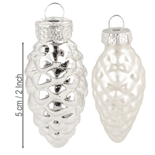 Artikel Zapfen Mix aus Glas Silber 5cm 14 St