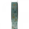Floristik24 Geschenkband Schleifenband mit Sternen Blau Gold 25mm 15m