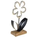Floristik24 Blume Metall Deko Silber Schwarz Holz Sockel 15×30cm