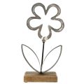 Blume Metall Deko Silber Schwarz Holz Sockel 15×30cm | Floristik24.de