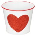 Floristik24 Blumentopf Weiß mit Herz in Rot Übertopf Pflanztopf Ø13cm H10,5cm