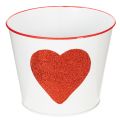 Floristik24 Blumentopf Weiß mit Herz in Rot Übertopf Pflanztopf Ø18cm H13,5cm