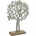 Floristik24 Dekobaum Buche Silbern, Baum-Silhouette aus Metall, Schmuckbaum auf Mangoholz