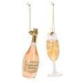 Floristik24 Baumanhänger-Set Sektglas und Sektflasche Weihnachtsdeko 14cm 2St