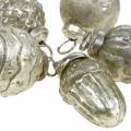 Floristik24 Mini-Baumschmuck Herbstfrüchte und Kugeln Perlmutt, Antik-Silbern Echtglas 3,4–4,4cm 10St