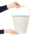 Deko-Eimer Weiß gewaschen mit Henkel Ø20,5cm Pflanzkübel Metalldeko | Floristik24.de