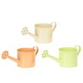 Floristik24 Deko Gießkanne Set in Pastell Lachs, Grün, Gelbgrün - Metall Übertopf Ø11cm H10cm 8 Stück