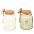 Floristik24 Deko Glas mit Korkdeckel und Löffel Grün Ø7cm H10cm 2St