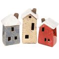 Floristik24 Deko Häuschen Keramik Creme Rot Grau 10/12/13,5cm 3 St