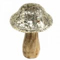 Floristik24 Deko Pilz Holz Holzpilz mit goldenem Mosaikmuster H12cm