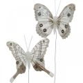 Floristik24 Deko-Schmetterlinge Weiß, Braun Federschmetterling am Draht 7,5cm 6St