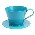 Floristik24 Metall-Tasse mit Teller Blau Ø16cm H11cm