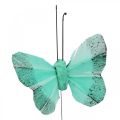 Deko Schmetterling am Draht Grün, Blau 5-6cm 24St