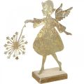 Floristik24 Engel mit Pusteblume, Metalldeko für Weihnachten, Dekofigur Advent Golden Antik-Optik H27,5cm