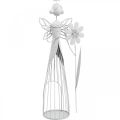 Blütenfee mit Blume, Frühlingsdeko, Metall-Windlicht, Blumenfee aus Metall Weiß H40,5cm