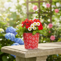 Übertopf Rot Weiß Mini-Blumentopf geblümt Metall Ø10,5cm H10,5cm | Floristik24.de